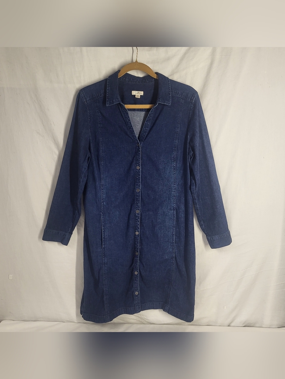 J.jill Denim Long Sleeve Roll Tab Full Button Up Blue Denim Dress Large Petite - Picture 3 of 15